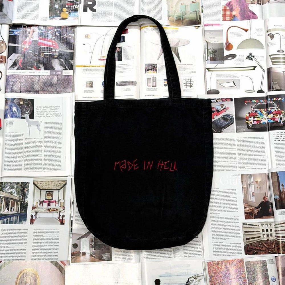Voight black made in hell large canvas tote bag
